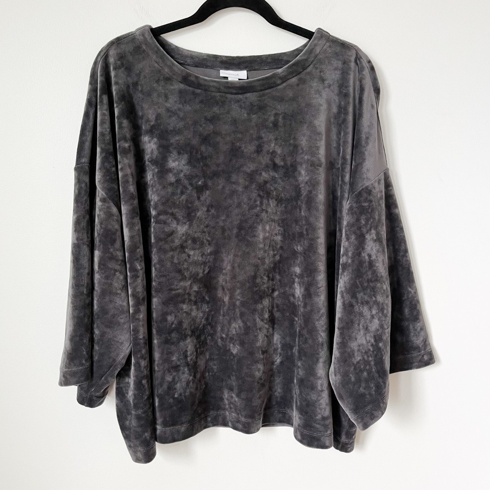 J.Jill PureJill Velour Boxy Wide Sleeve Top Charcoal Gray Womens Plus 2X Holiday